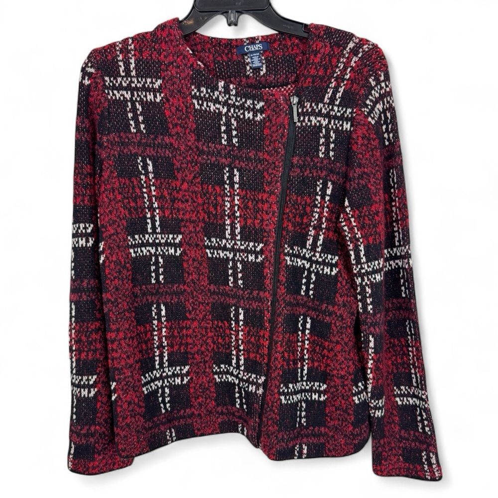 Chaps Plaid Long Sleeve Zip Up Sweater Jacket Size XL